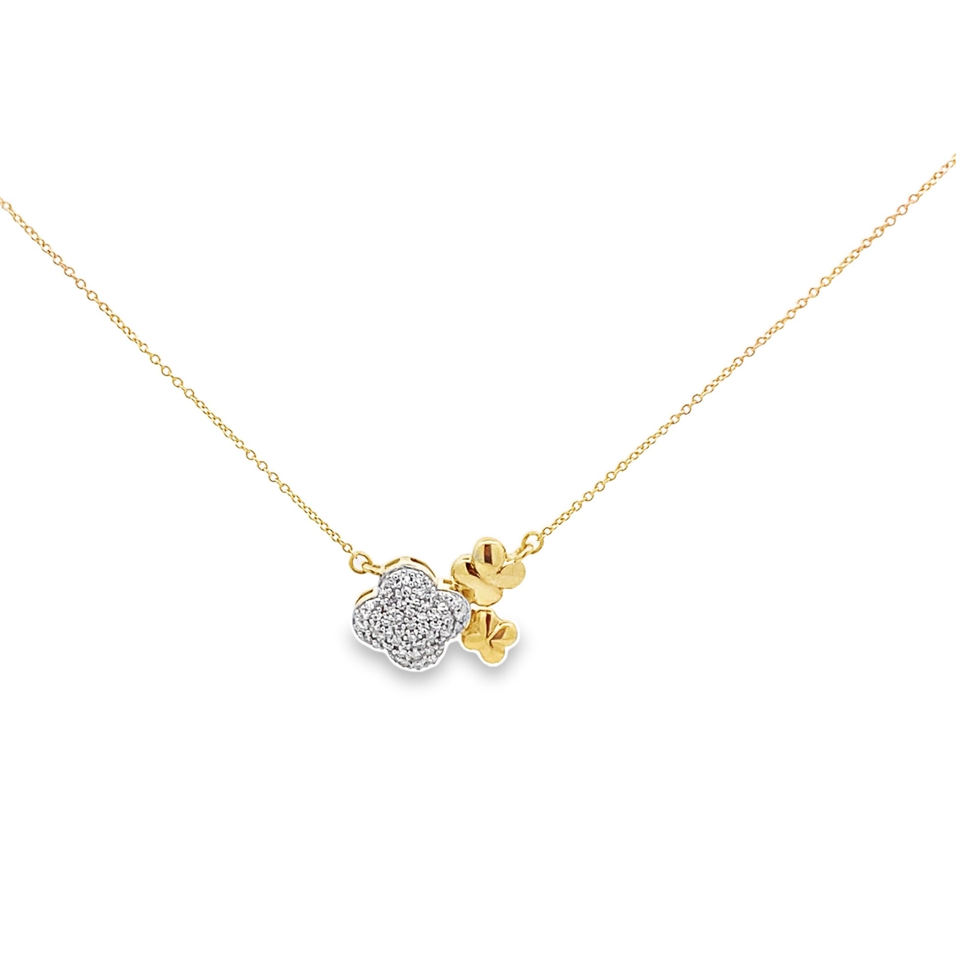 0.13Ctw 14K Yellow Gold Diamond Flowers Necklace 18In 1.0Dwt