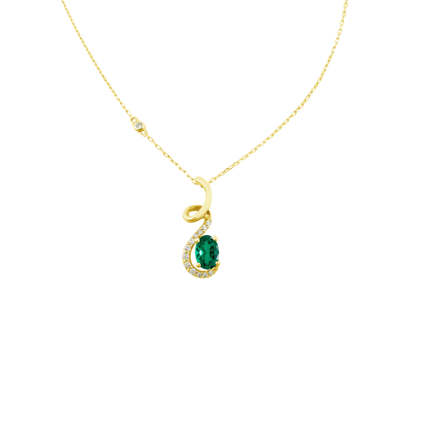 0.08Ct Dia 0.32Ct Em 14K Yellow Gold Emerald Pendant Necklace 18K 1.2Dwt