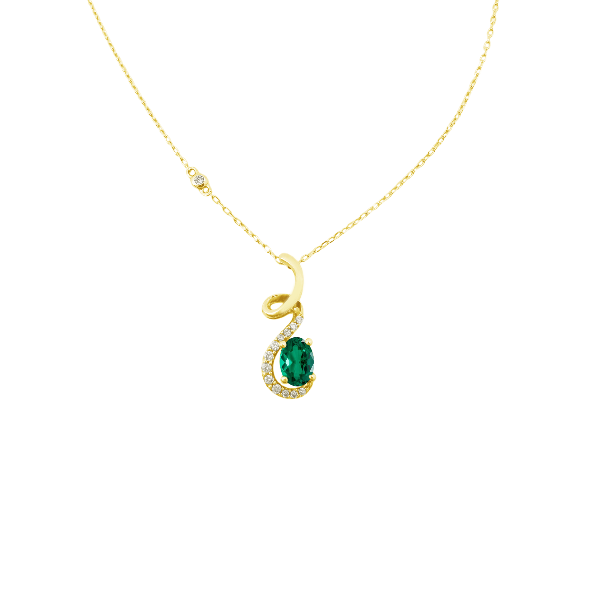 0.08Ct Dia 0.32Ct Em 14K Yellow Gold Emerald Pendant Necklace 18K 1.2Dwt