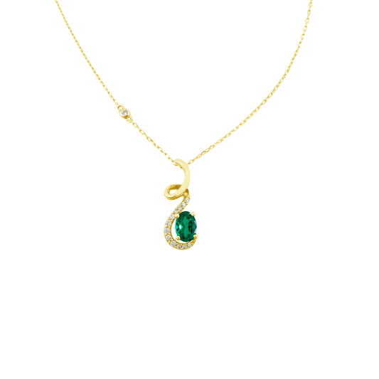 0.08Ct Dia 0.32Ct Em 14K Yellow Gold Emerald Pendant Necklace 18K 1.2Dwt