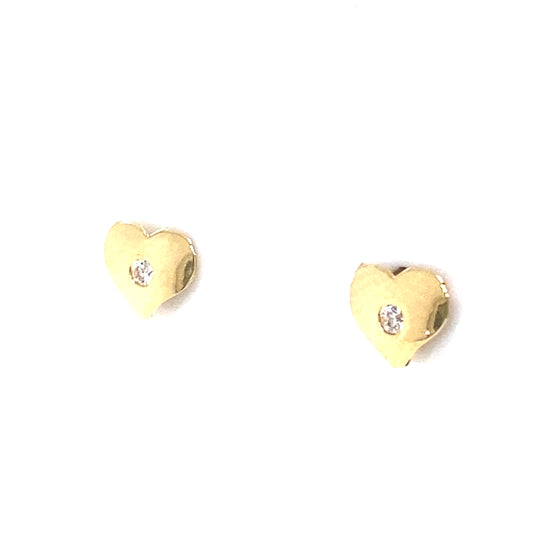 14K Yellow Gold Baby Cz Center Heart Stud Earrings