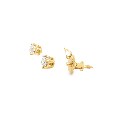 0.15Ctw 14K Yellow Gold Round Diamond Solitaire Stud Earrings