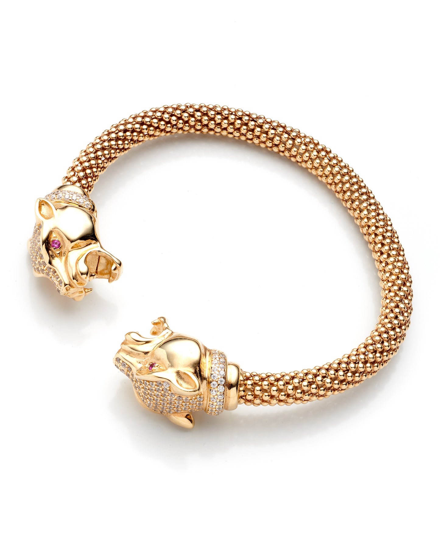 14K Yellow Gold Double Panther Head Bangle 20.6Dwt