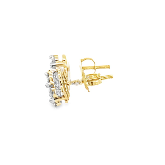 1.00Ctw 14K Yellow Gold Diamond Flower Cluster Stud Earrings