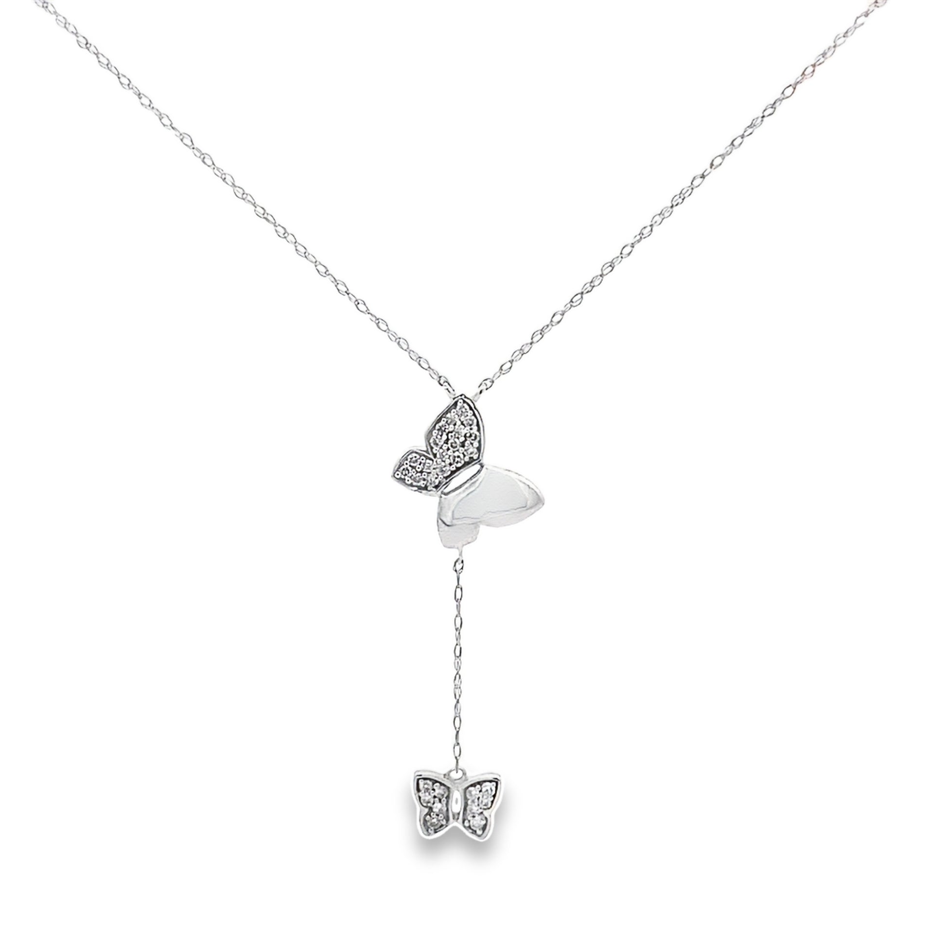1.15Ctw 14K White Gold Diamond Butterflies Necklace 20In 1.0Dwt