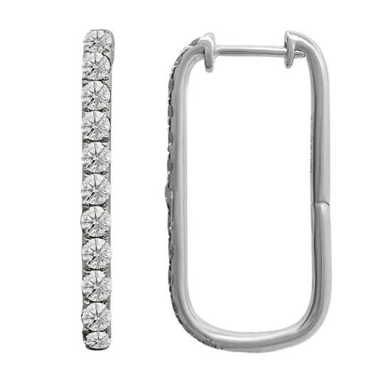 1.00Ctw 14K White Gold Diamond Hoop Earrings