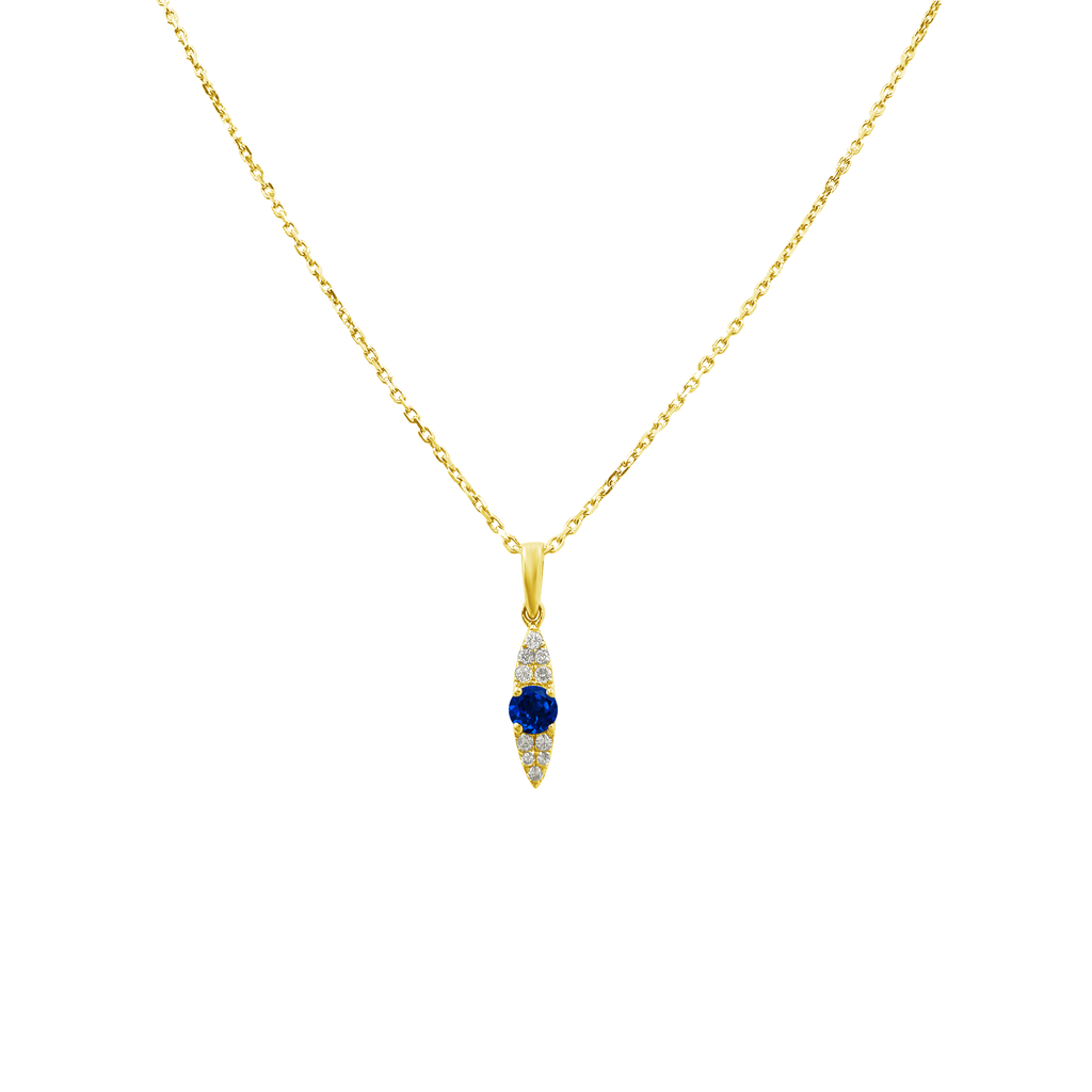 0.06Ct Dia 0.13Ct Bs 14K Yellow Gold Blue Sapphire Pendant Necklace 18In 1.2Dwt