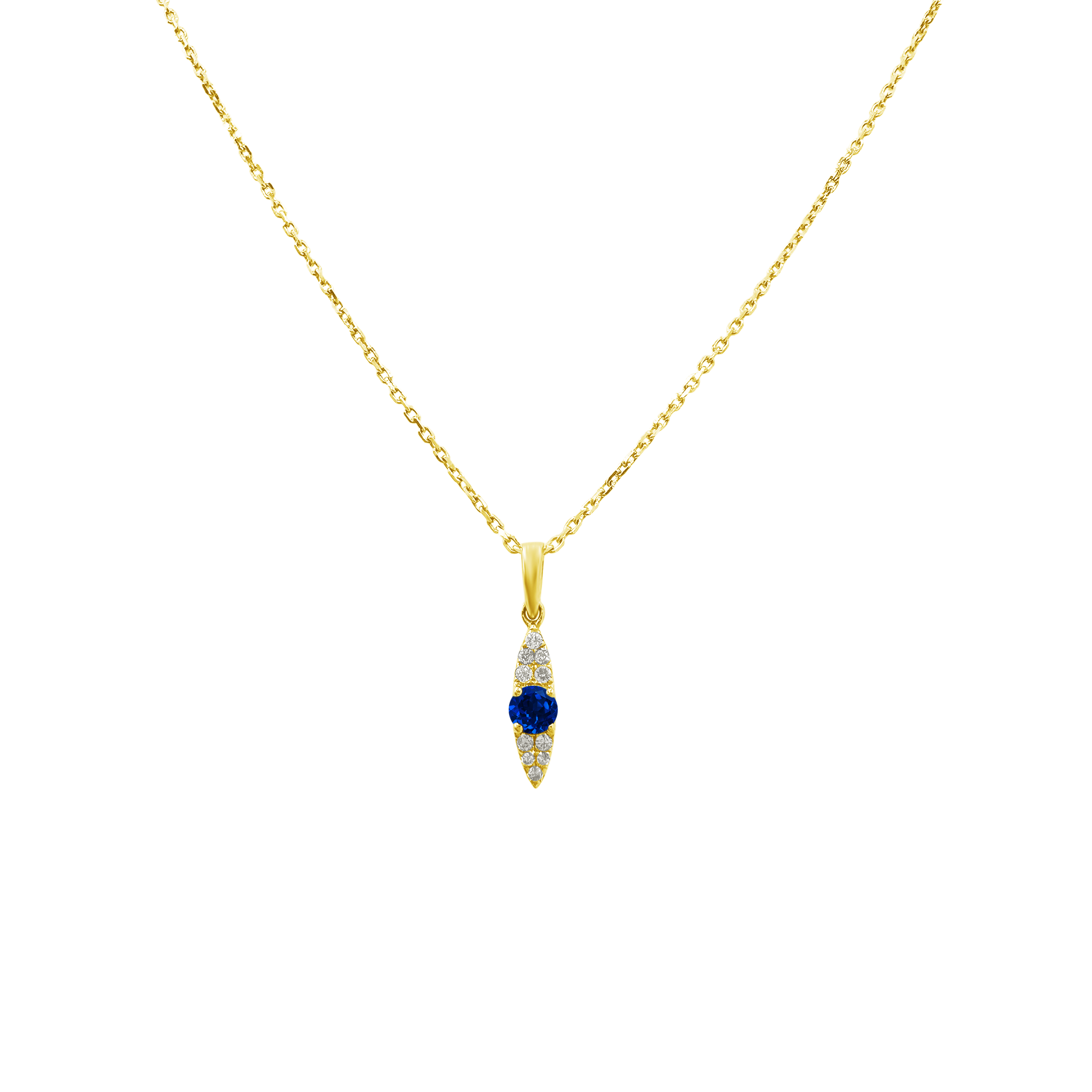 0.06Ct Dia 0.13Ct Bs 14K Yellow Gold Blue Sapphire Pendant Necklace 18In 1.2Dwt