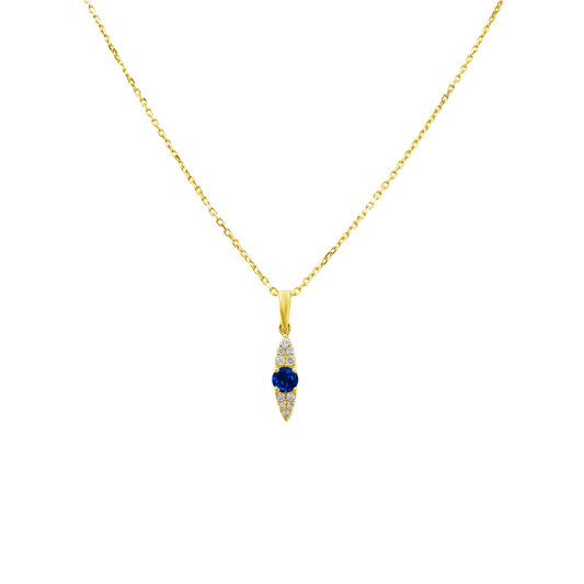 0.06Ct Dia 0.13Ct Bs 14K Yellow Gold Blue Sapphire Pendant Necklace 18In 1.2Dwt
