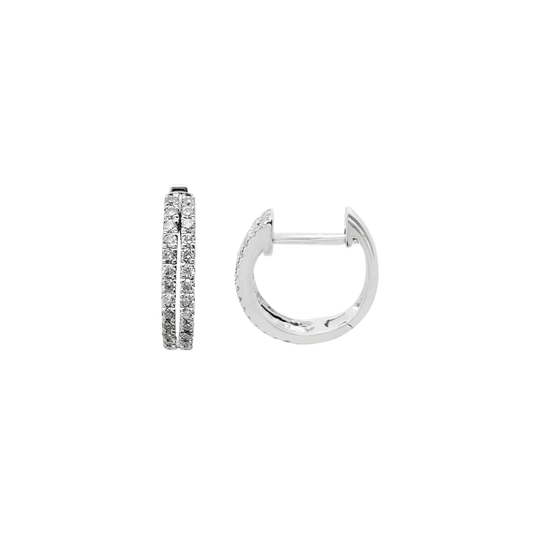 10K White Gold Diamond Small Hoop Earrings 0.8Dwt