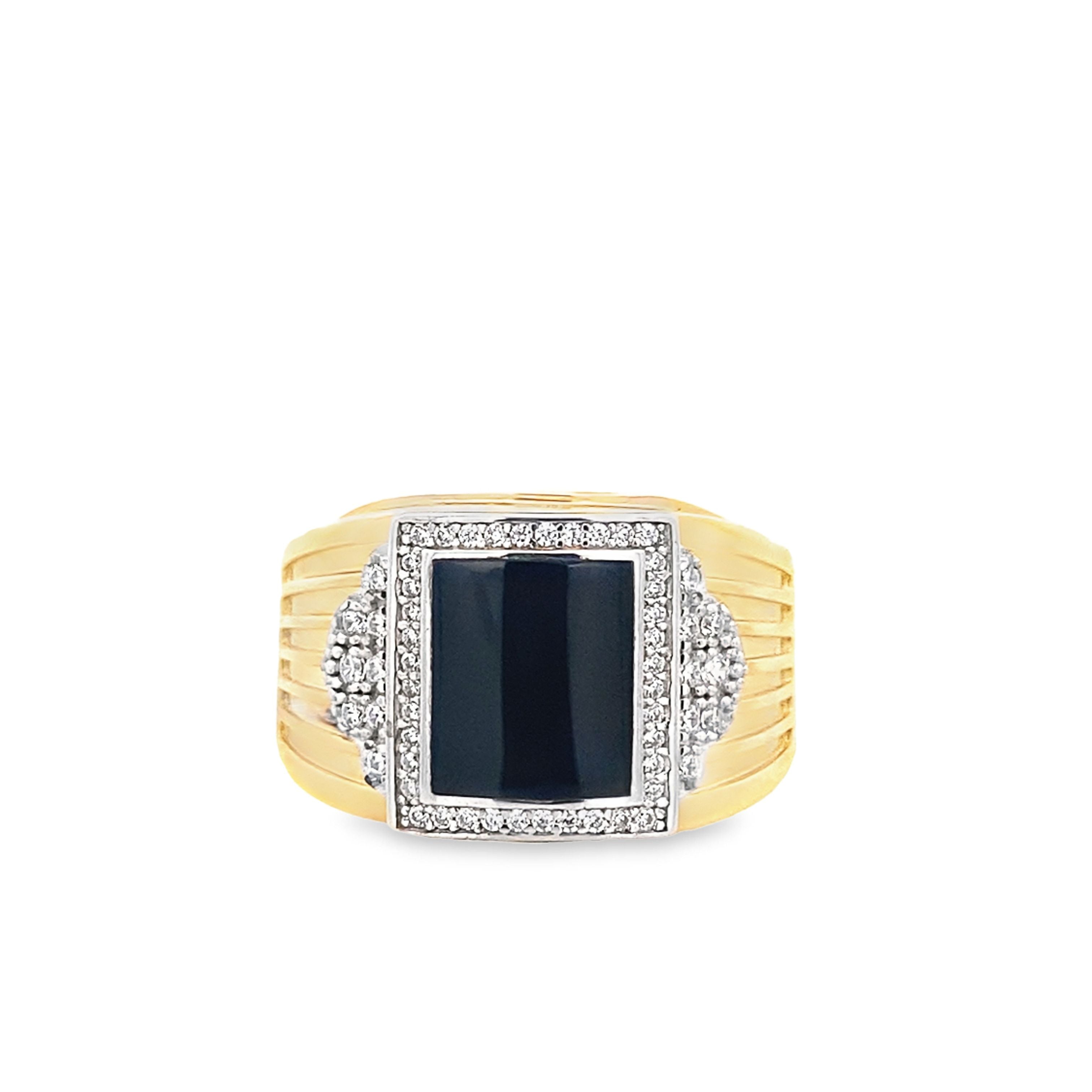 14K Yellow Gold Mens Ring W/Onyx Stone Size 11 7.4Dwt