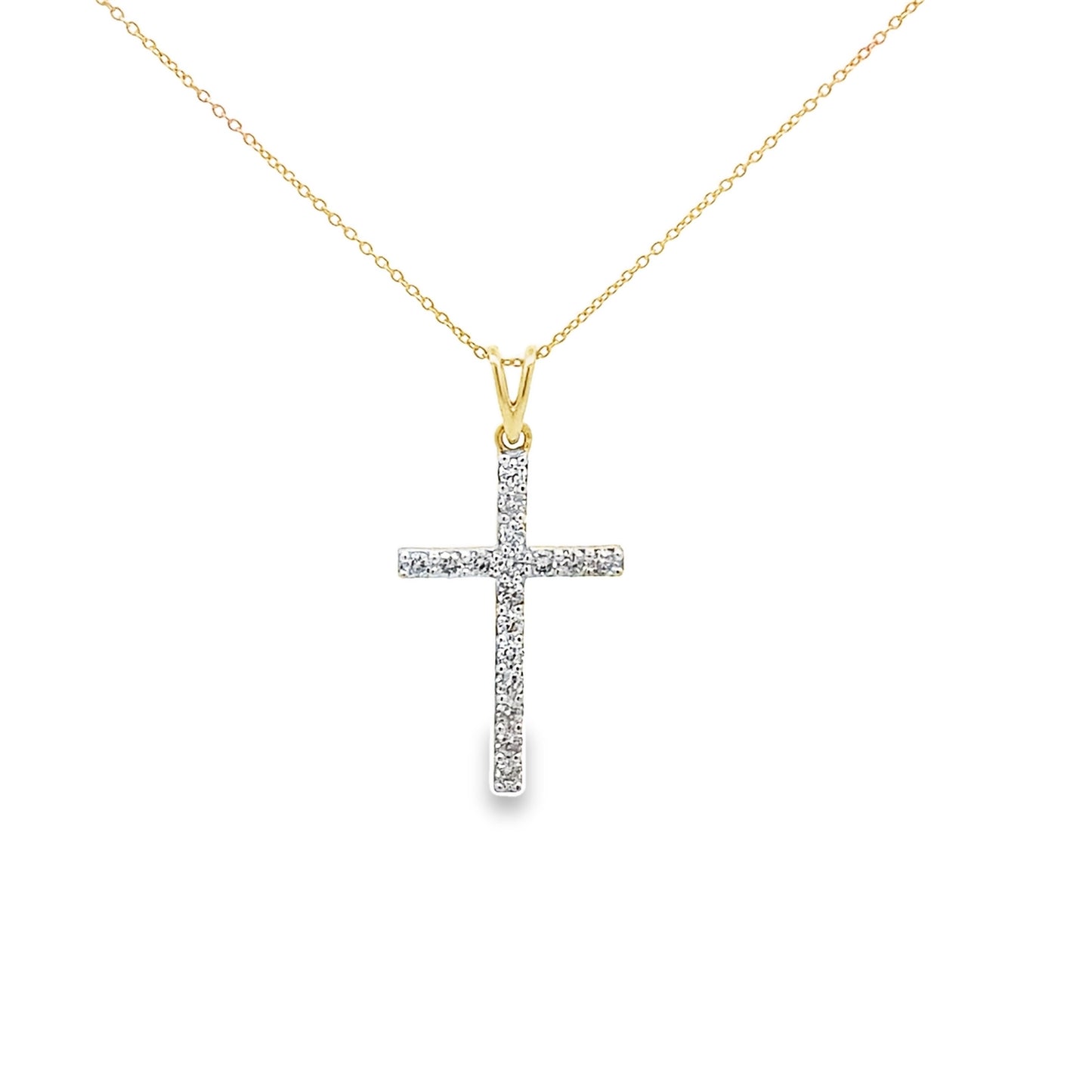 0.50Ctw 14K Yellow Gold Diamond Cross Necklace 20In 1.3Dwt