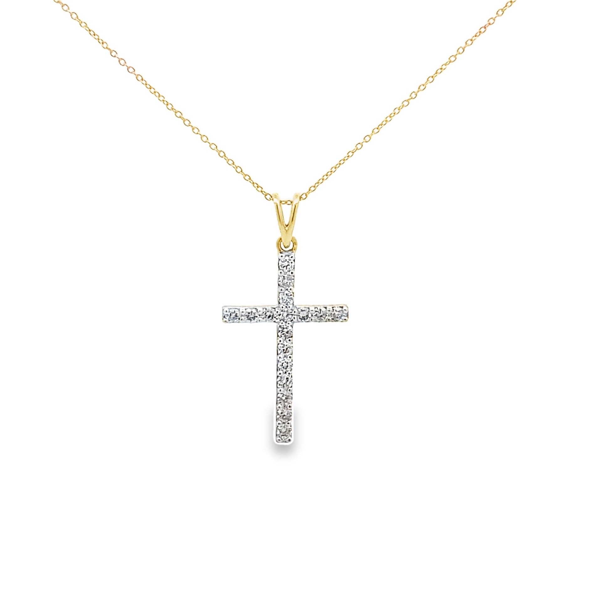 0.50Ctw 14K Yellow Gold Diamond Cross Necklace 20In 1.3Dwt
