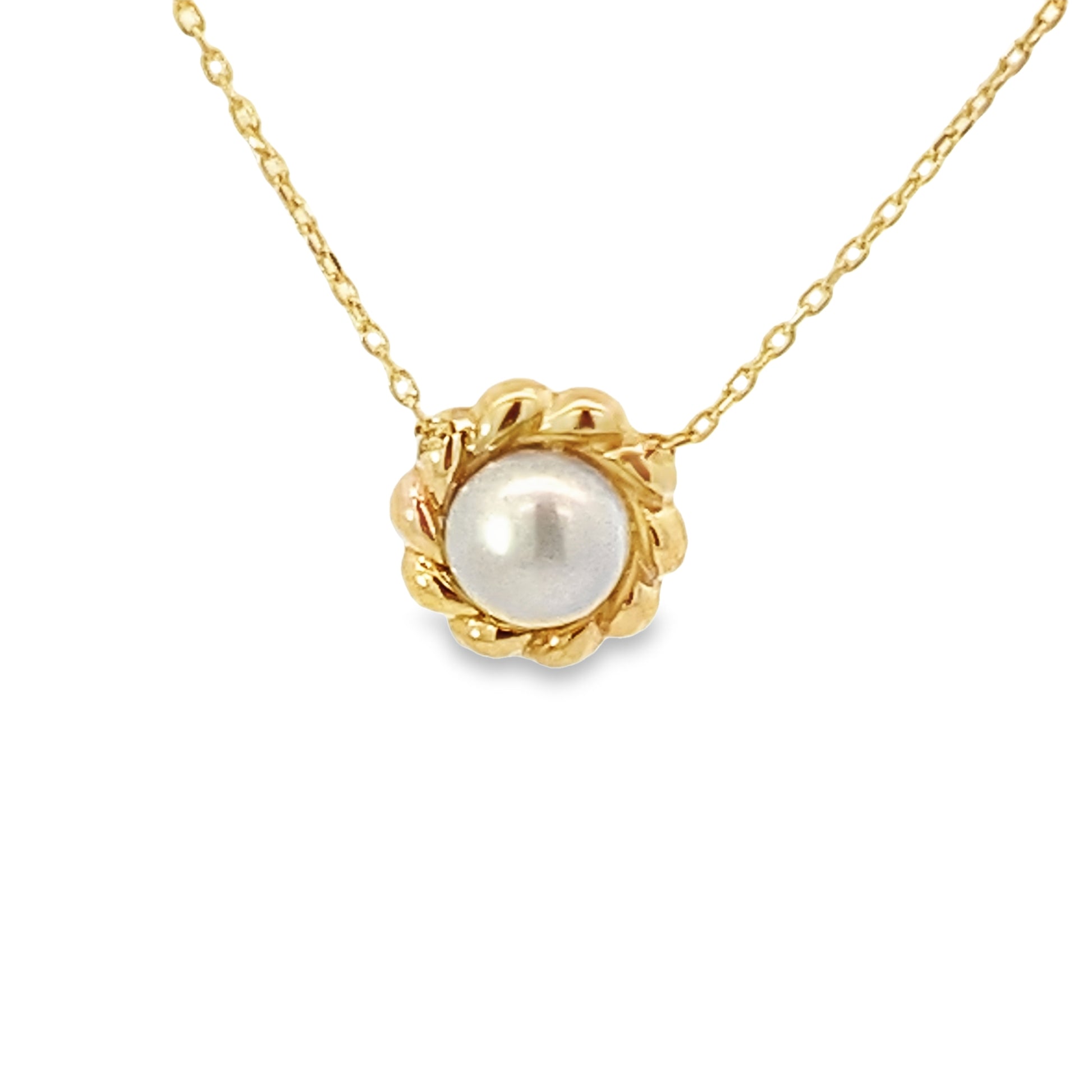 14K Yellow Gold Flower Pearl Pendant Necklace