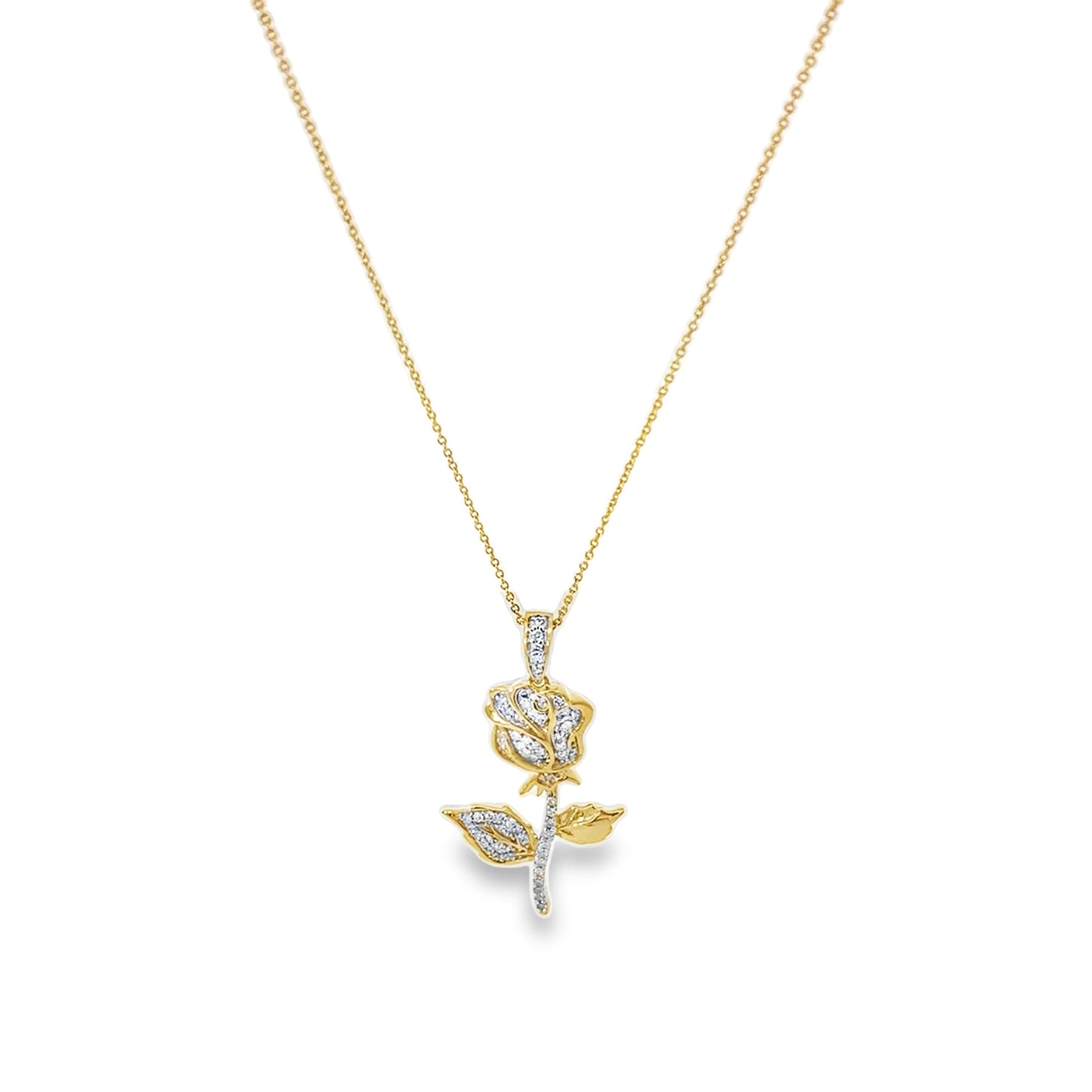 0.20Ctw 14K Yellow Gold Diamond Rose Necklace 20In 1.7Dwt