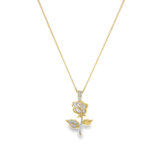 0.20Ctw 14K Yellow Gold Diamond Rose Necklace 20In 1.7Dwt