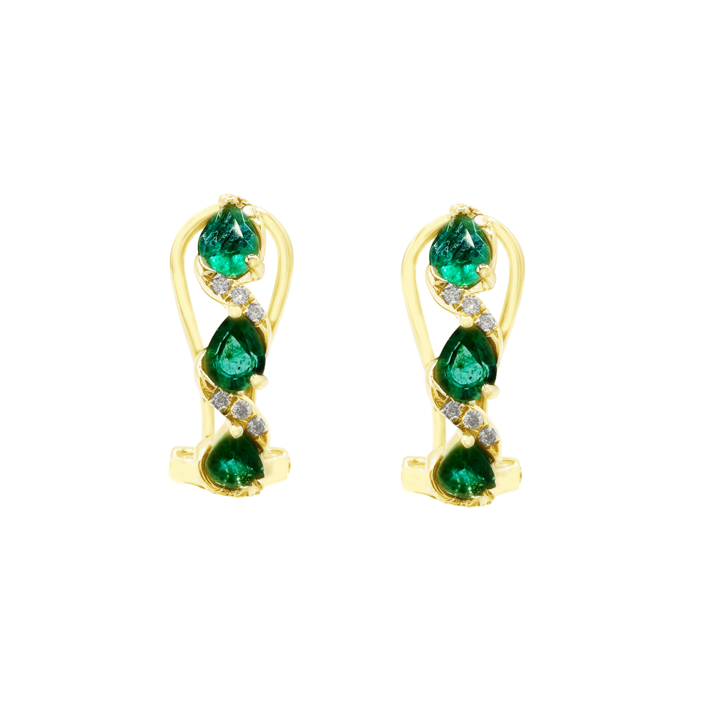 0.07Ct Dia 0.73Ct Em 14K Yellow Gold Omega Back Emerald Earrings 1.6Dwt