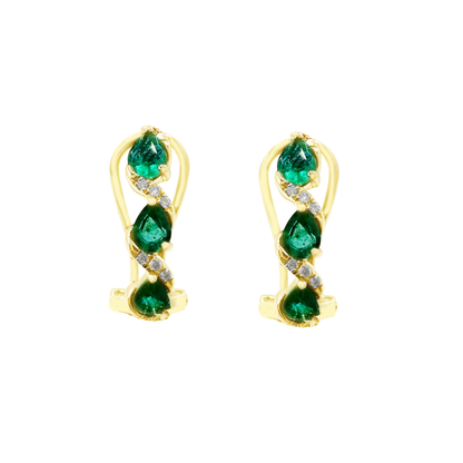 0.07Ct Dia 0.73Ct Em 14K Yellow Gold Omega Back Emerald Earrings 1.6Dwt