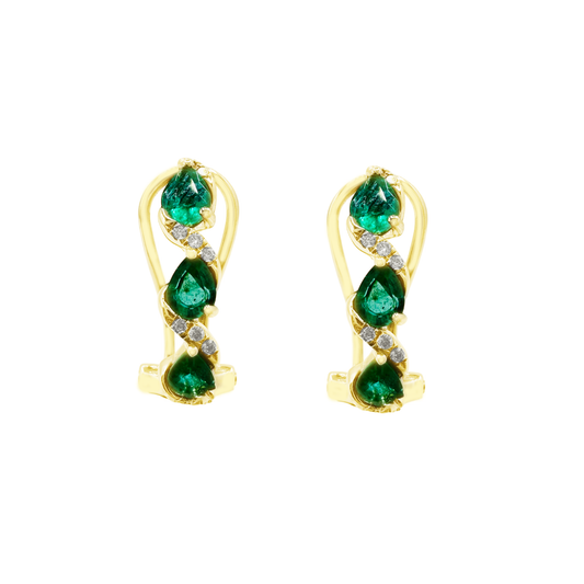 0.07Ct Dia 0.73Ct Em 14K Yellow Gold Omega Back Emerald Earrings 1.6Dwt