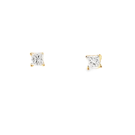 0.50Ctw 14K Yellow Gold Princess Cut Diamond Solitaire Stud Earrings