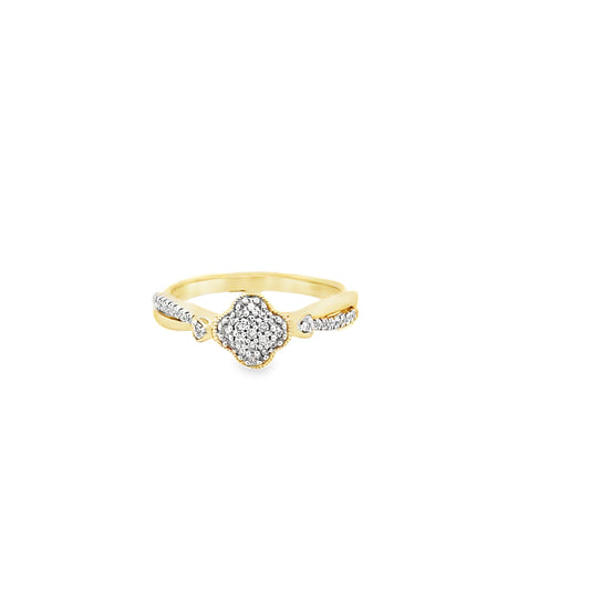 0.15Ctw 14K Yellow Gold Diamond Flower Fashion Ring Size 7 2.3Dwt