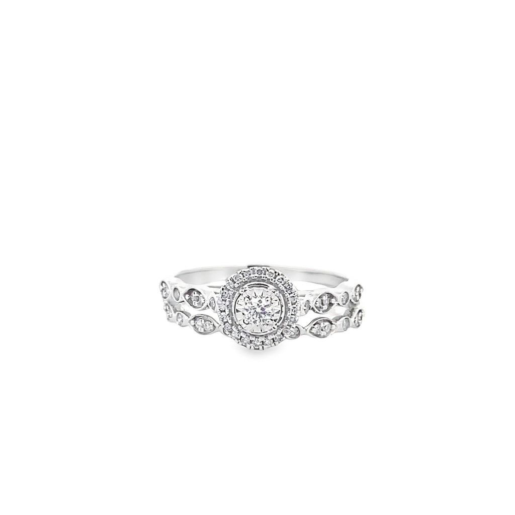 0.25Ct 10K White Gold Diamond Wedding Set Ring Size 7 2.4Dwt