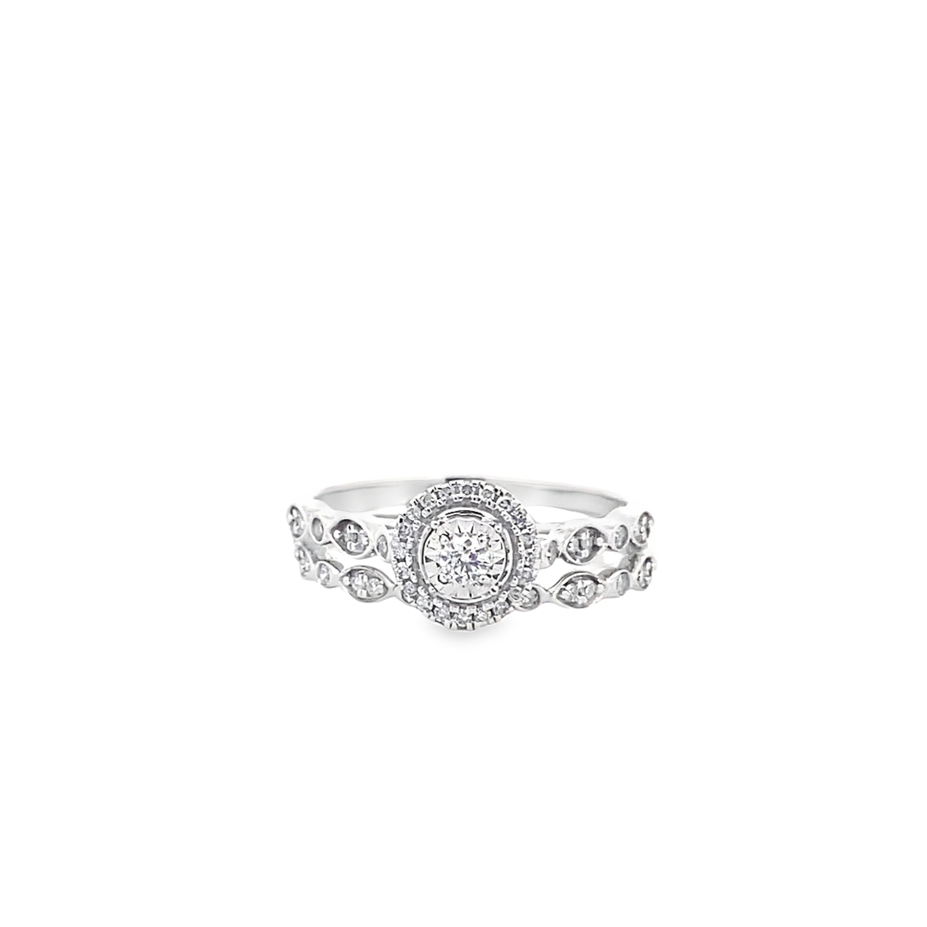 0.25Ct 10K White Gold Diamond Wedding Set Ring Size 7 2.4Dwt
