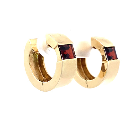 14K Yellow Gold Garnet Stone Huggie Earrings 4.6Dwt