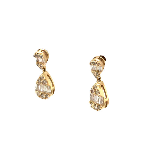 (Uj2)0.51Ctw 14K Yellow Gold Diamond teardrop Earrings 1.0Dw