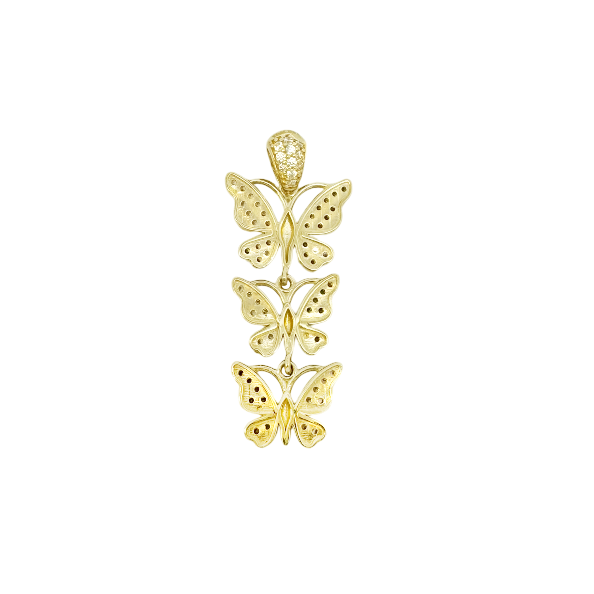 10K Yellow Gold Cz Three Butterfly Pendant 1.6Dwt