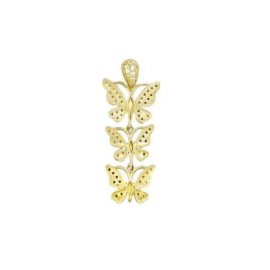 10K Yellow Gold Cz Three Butterfly Pendant 1.6Dwt
