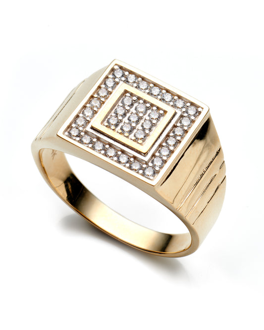 14K Yellow Gold Mens Square Cz Ring Size 11 5.0Dwt