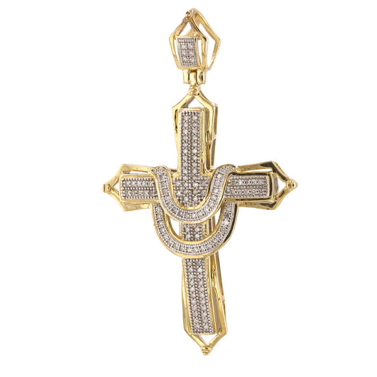 0.38Ctw 10K Yellow Gold Diamond Cross Pendant 5.0Dwt