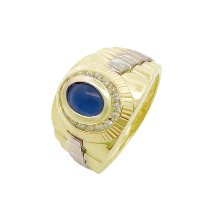10K Two Tone Gold Cz & Blue Stone Fashion Mens Ring Size 11 4.8Dwt