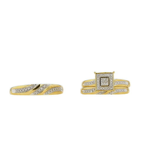 0.07Ctw 10K Yellow Gold Diamond Trio Wedding Set Size 7 &10 3.3Dwt