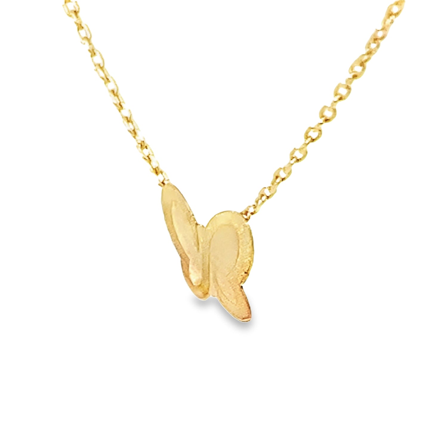 14K Yellow Gold Small Butterfly Pendant Necklace 18In