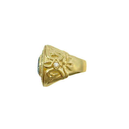 10K Yellow Gold Cz & Blue Stone Fashion Mens Ring Size 11.5 9.7Dwt