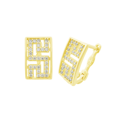 10K Yellow Gold Cz Greek Key Style Fashion Earrings 1.9Dwt