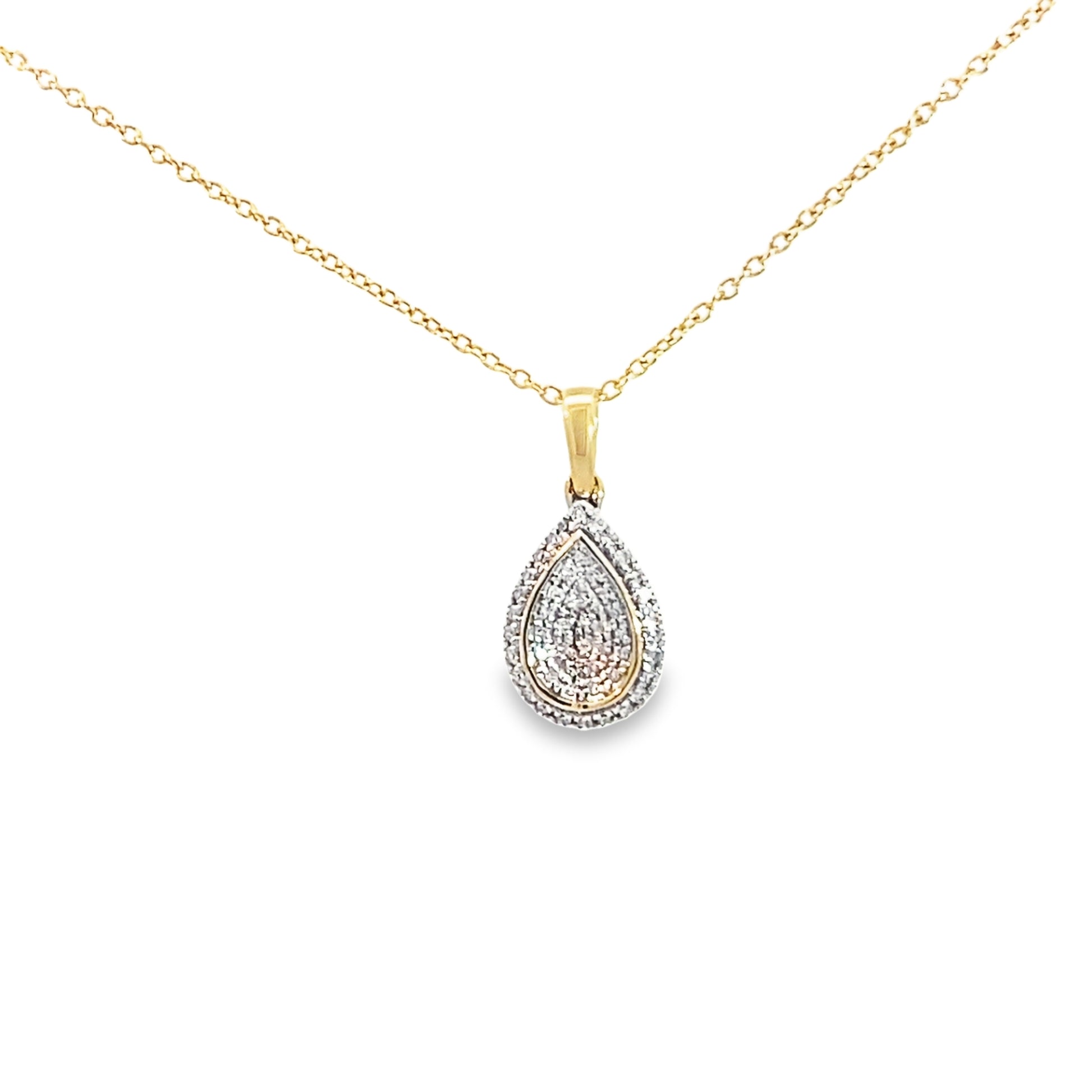 0.15Ctw 10K Yellow Gold Diamond Pear Shaped Pendant Necklace 18in 1.4Dwt