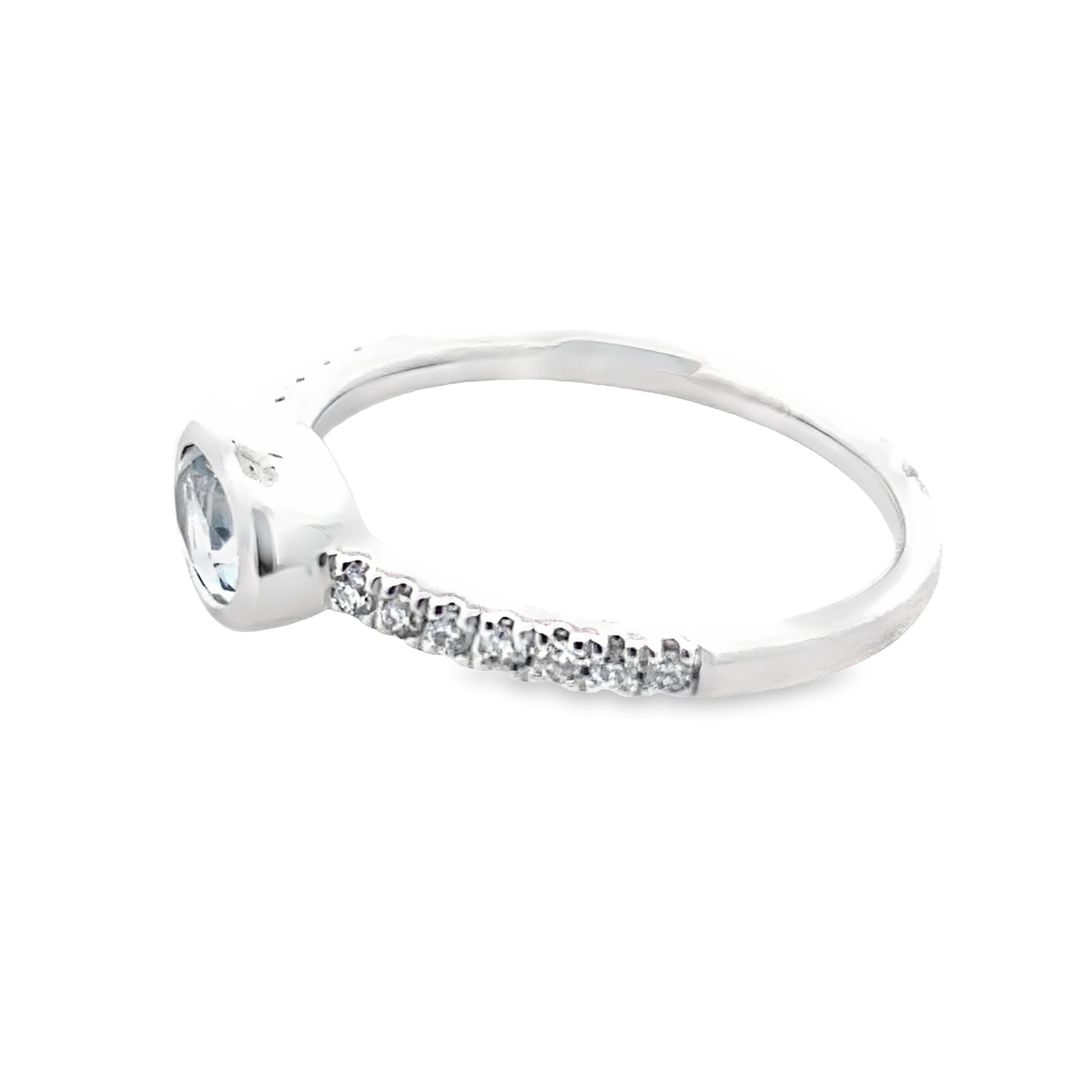 0.42 Aqov/0.14 Ctw Dird 14K White Gold Aquamarine & Dia Ring Size 7 1.6Dwt