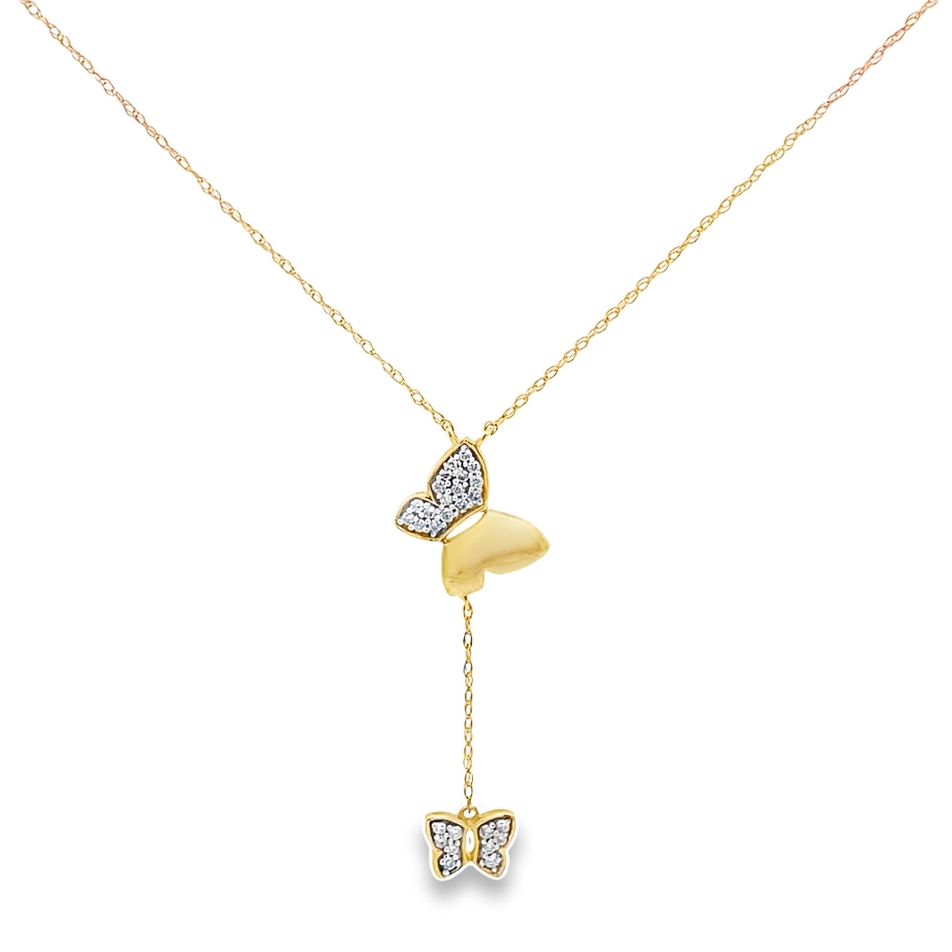 0.15Ctw 14K Yellow Gold Diamond Butterflies Necklace 20In  1.0Dwt