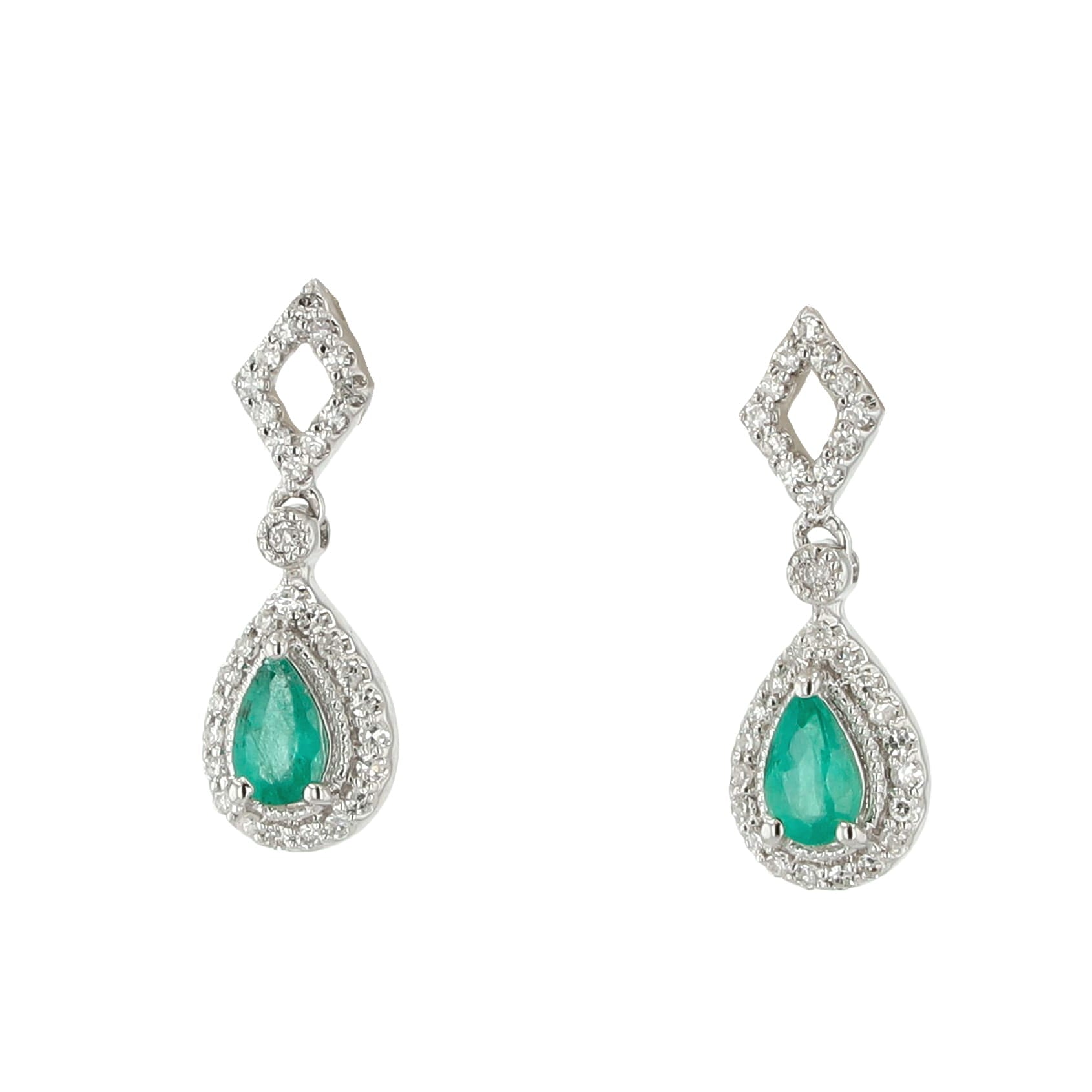 0.20Ctw Diamond 10K White Gold Emerald Center Stud Earrings