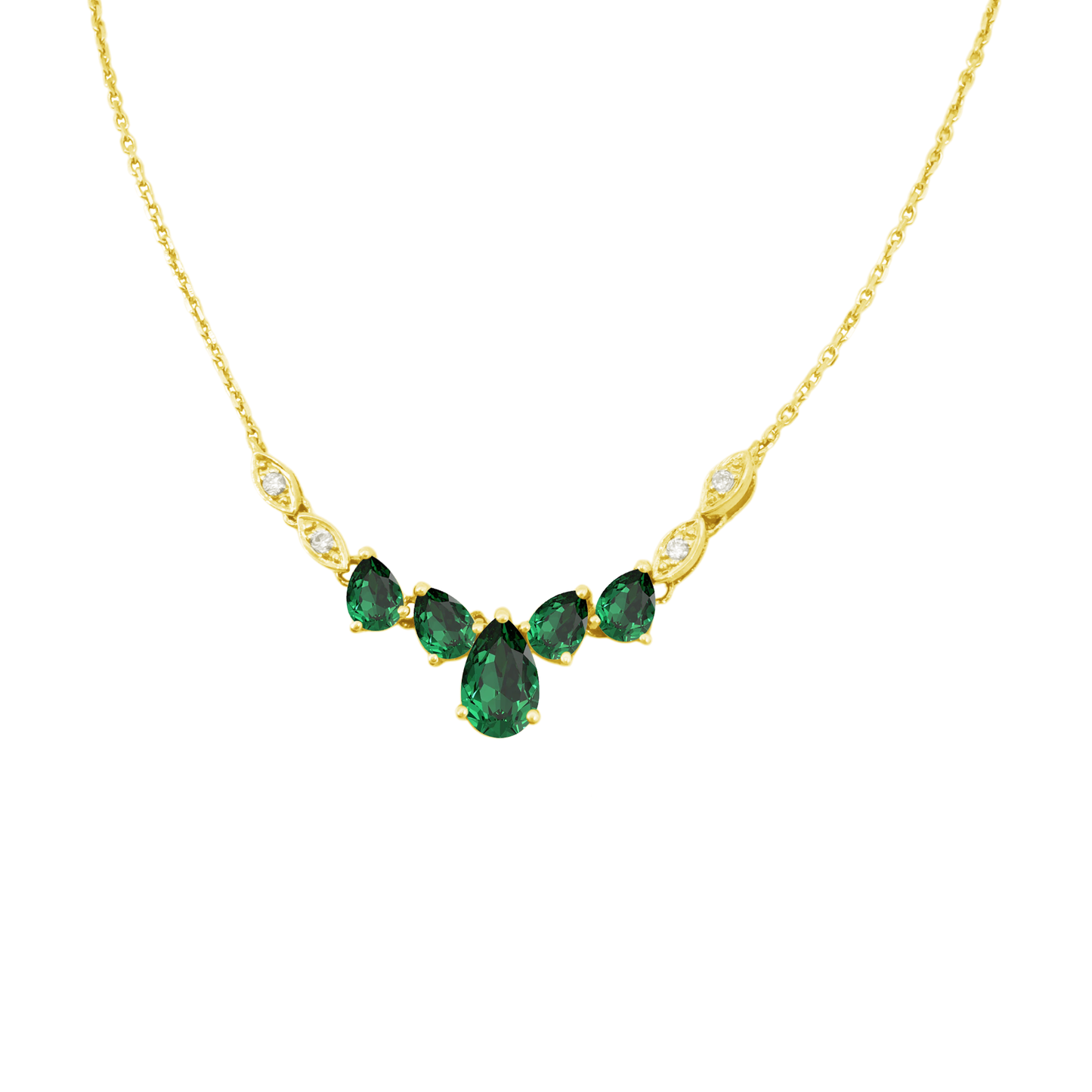 0.03Ct Dia 0.95Ct Em 14K Yellow Gold Emerald Necklace 18In 1.8Dwt