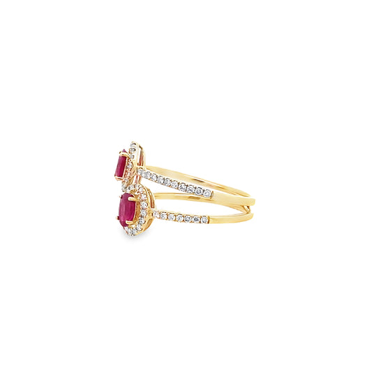 0.72Ctw Rbov/0.37Ctw Dird 14K Yellow Gold Ruby & Diamond Ring Size 7 2.1Dwt