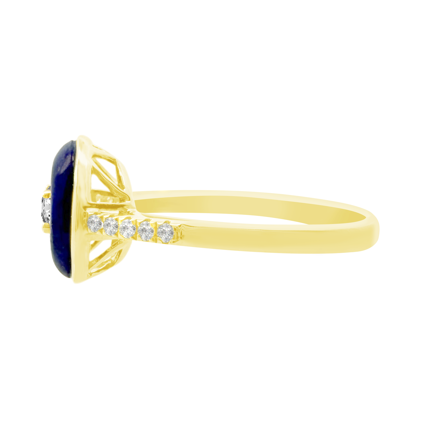 0.20Ct Dia 1.19Ct Lp 14K Yellow Gold Dia & Lapis Fashion Ring Size 7 1.6Dwt