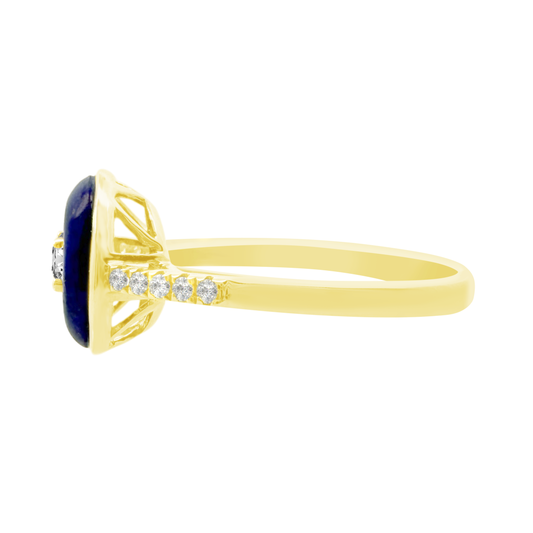 0.20Ct Dia 1.19Ct Lp 14K Yellow Gold Dia & Lapis Fashion Ring Size 7 1.6Dwt