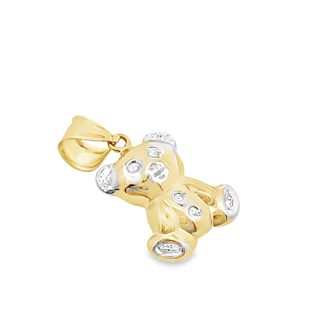 14K Yellow Gold Two Tone Puff Bear Pendant  1.3Dwt