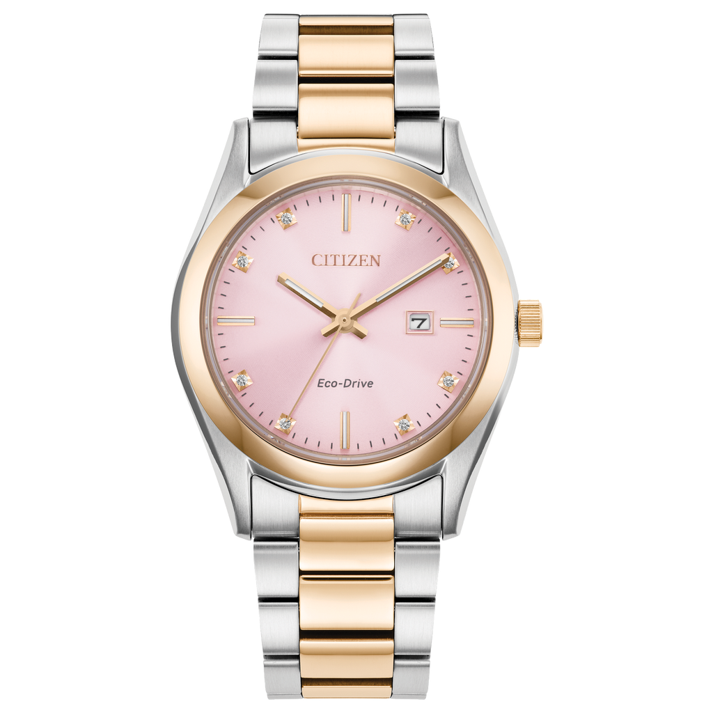 Citizen Sport Luxury Eco Drive Ladies Watch (Ew2706-58X) Gold Tone Pink Dial