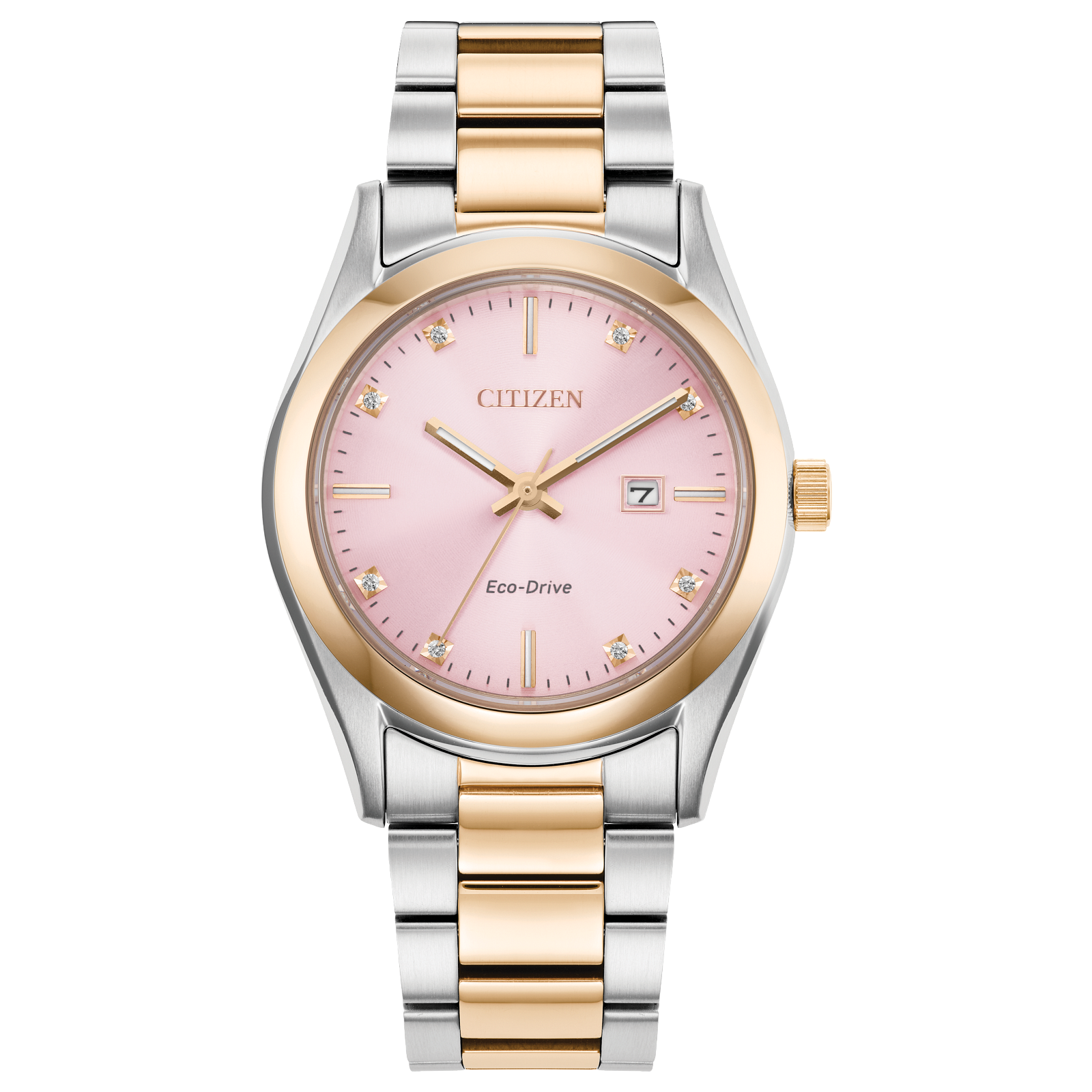 Citizen Sport Luxury Eco Drive Ladies Watch (Ew2706-58X) Gold Tone Pink Dial