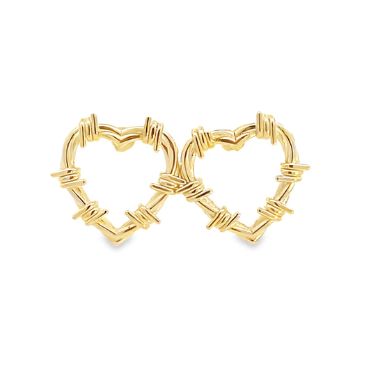 14K Yellow Gold KG Heart Stud Earrings 2.5Dwt